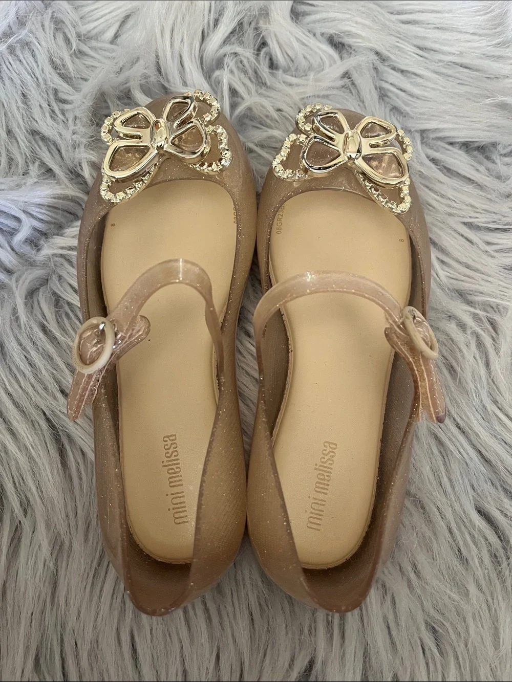 Mini Melissa Sparkling Gold Butterfly Mary Jane Flats